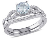 3/4 Carat (ctw) Aquamarine Engagement Ring & Wedding Band Set with Diamond, 10K White Gold